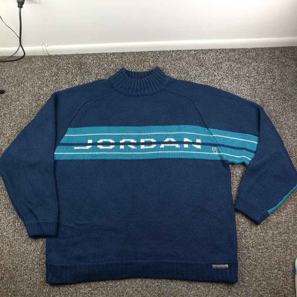 NWOT 2001 Nike Air Jordan Sweater Mock Neck Heavyweight Spellout Mens 2XL Y2K